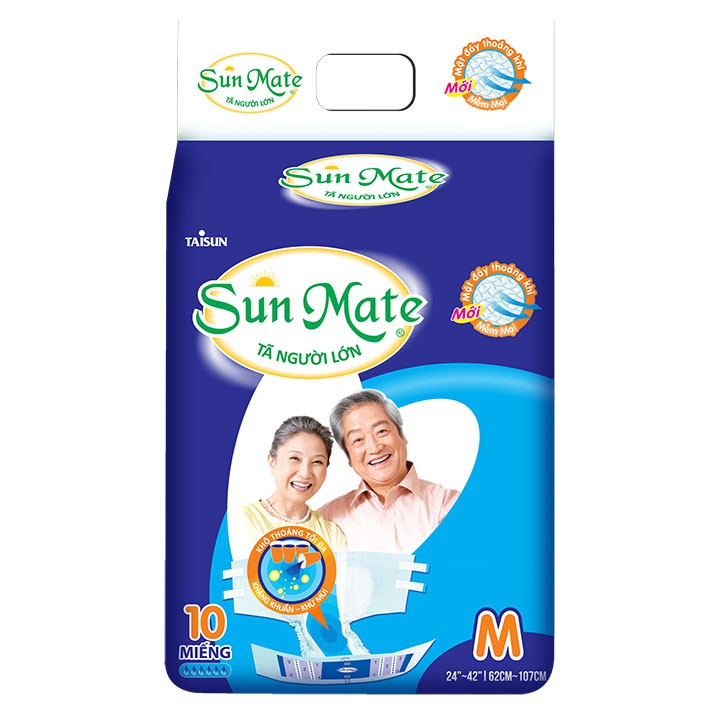 TÃ DÁN NGƯỜI LỚN SUNMATE SIZE M10 - VÒNG BỤNG 62-107CM - BỊCH 10 MIẾNG