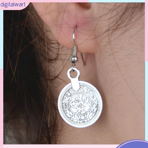 Cặp khuyên tai thiết kế mặt đồng xu cổ điển cá tính sang trọng dành cho nữ