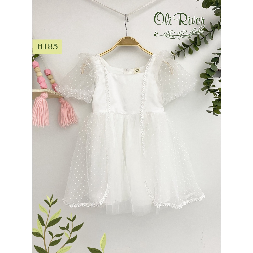 Đầm công chúa bé gái trắng ren tay phồng dáng xòe điệu đà 10-40kg