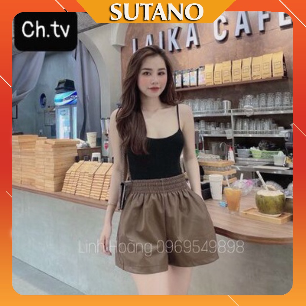 Quần sooc nữ thời trang- quần short da cạp chun to dáng xòe hàng cao cấp Q504 SUTANO