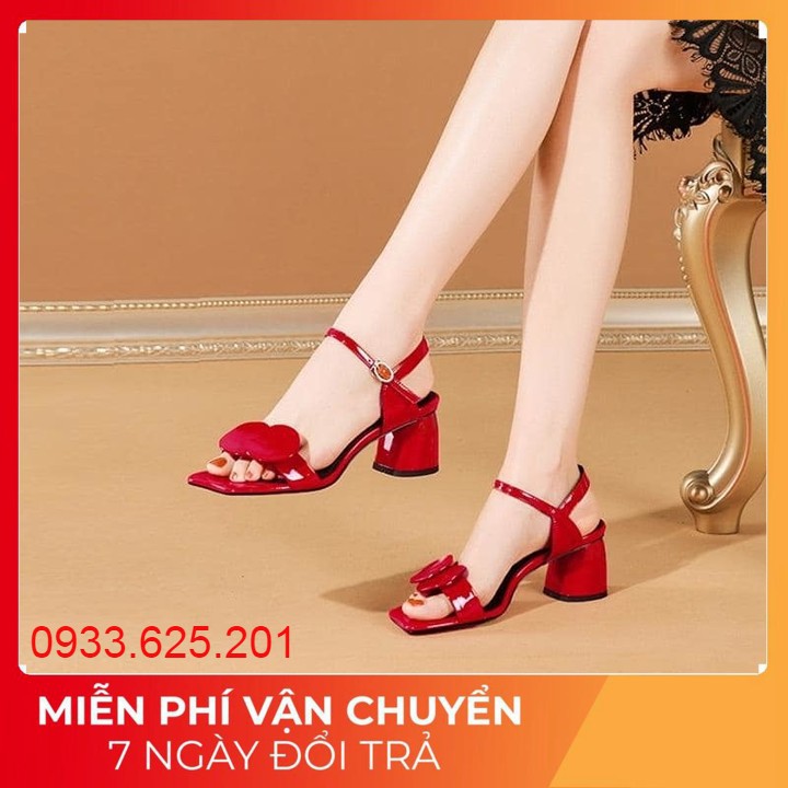 Giày sandal cao gót nữ đế vuông 5cm quai ngang đính nơ xinh xắn Ro257 - Đổi hàng nếu không ưng ý - Bảo hành 12 tháng