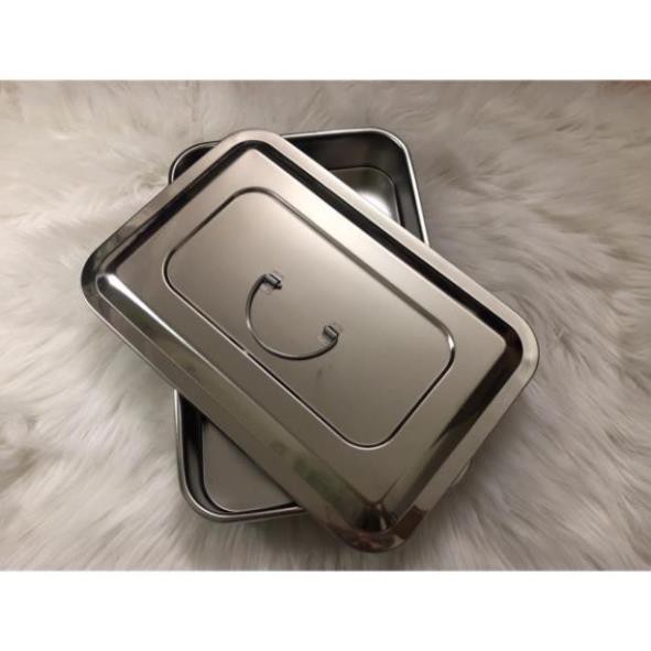 Khay inox đựng dụng cụ y tế 20x30x5cm siêu bền có kèm theo nắp đậy