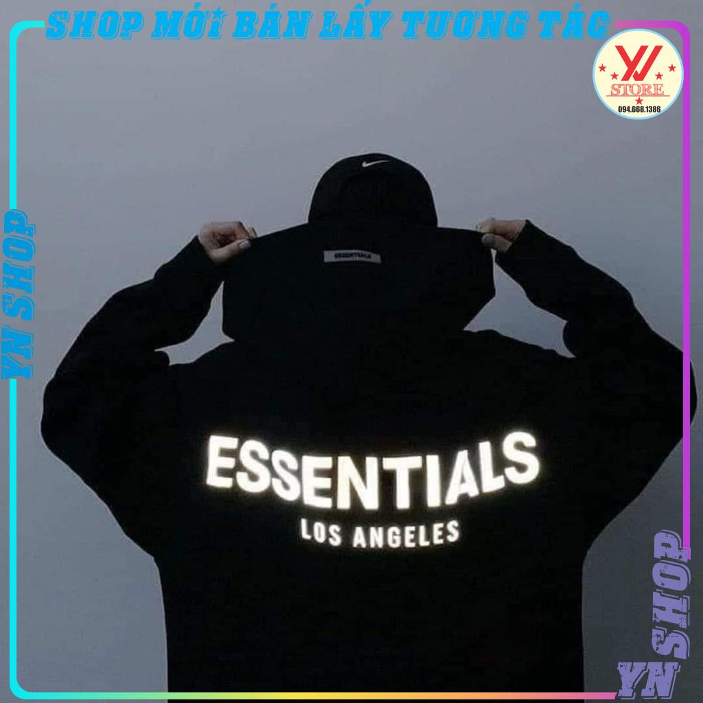 Áo hoodie nỉ UNISEX Nam Nữ chữ ESSENTIAL phản quang chất nỉ cotton mũ 2 lớp dày