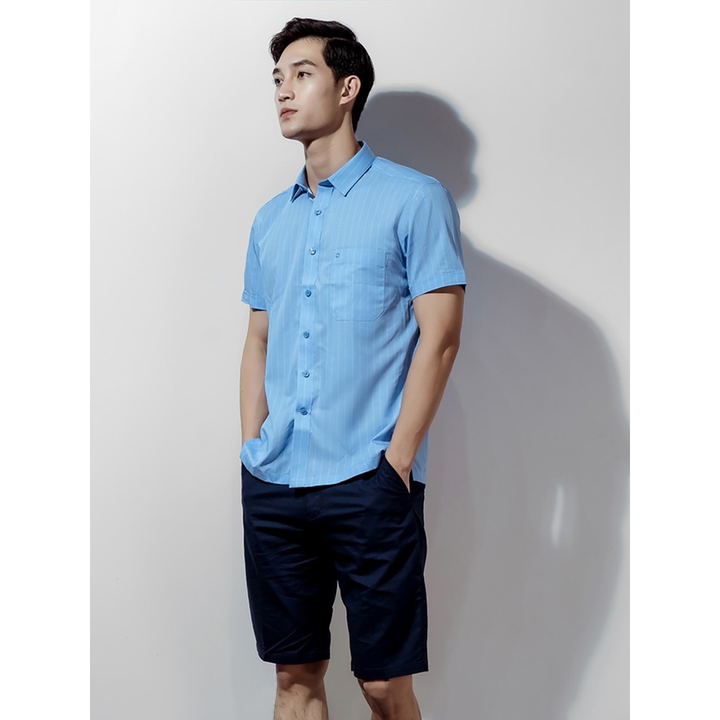 Áo Sơ Mi Nam Ngắn Tay Owen BA20629NT Somi Cộc Tay Công Sở Cao Cấp Màu Xanh Kẻ Sọc Trắng Sợi Tre Dáng Body Fit Tà Bằng | BigBuy360 - bigbuy360.vn