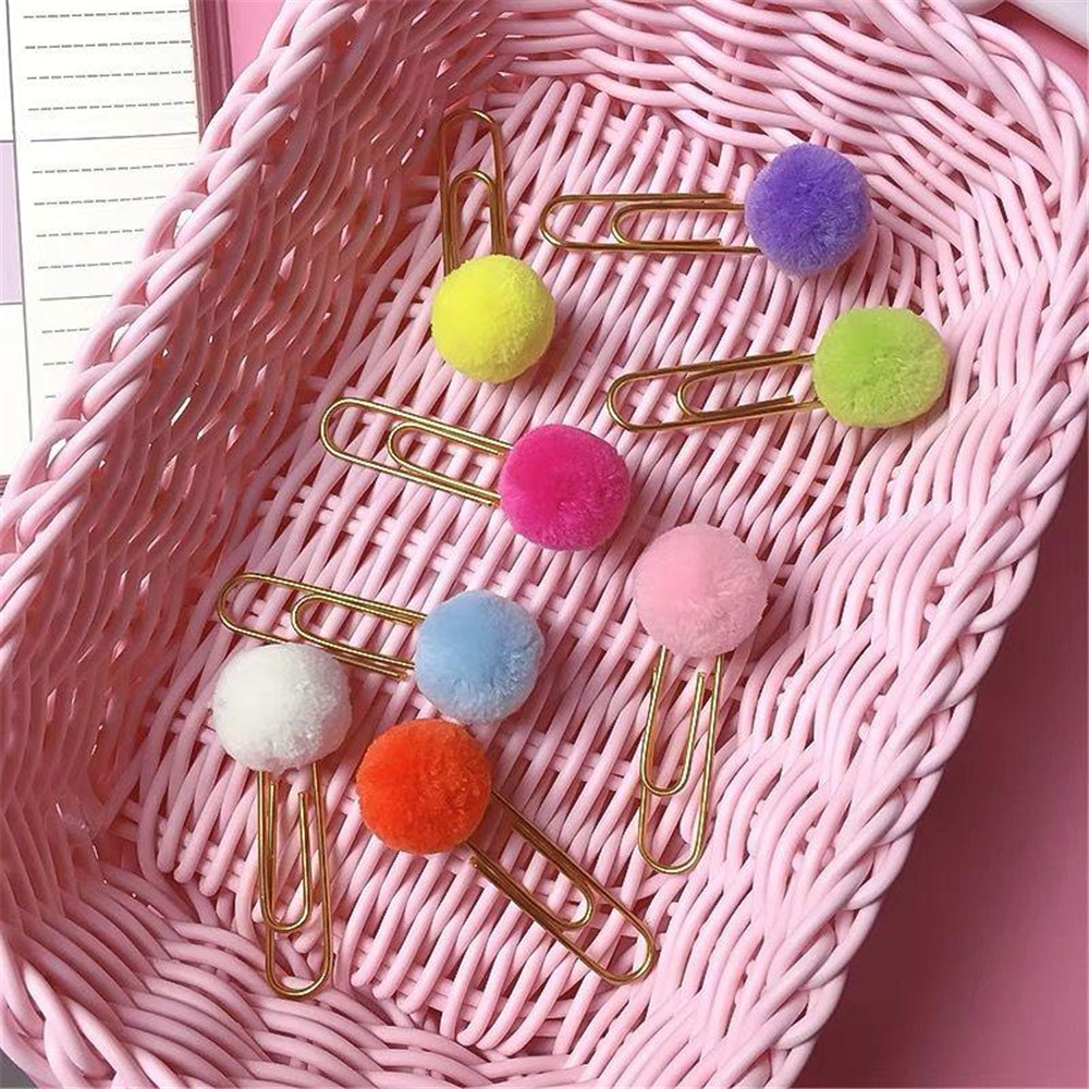 Cod Qipin Lovely Metal Paper Clip Bookmark Colorful Fur Ball Paperclip Pin Student Office Stationery Supplies