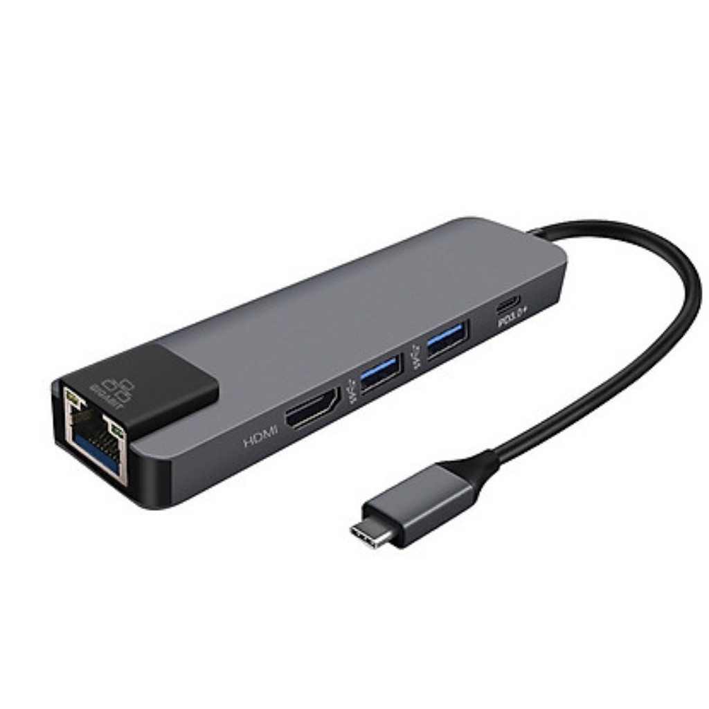 Cáp chuyển Type C(USB 3.1) 5 trong 1 tốc độ cao 4K HDMI/ Rj45 Gigabit