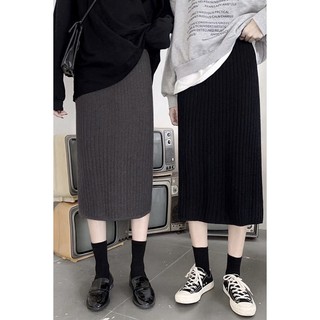 [Ảnh thật] Chân váy len ulzzang xẻ giữa