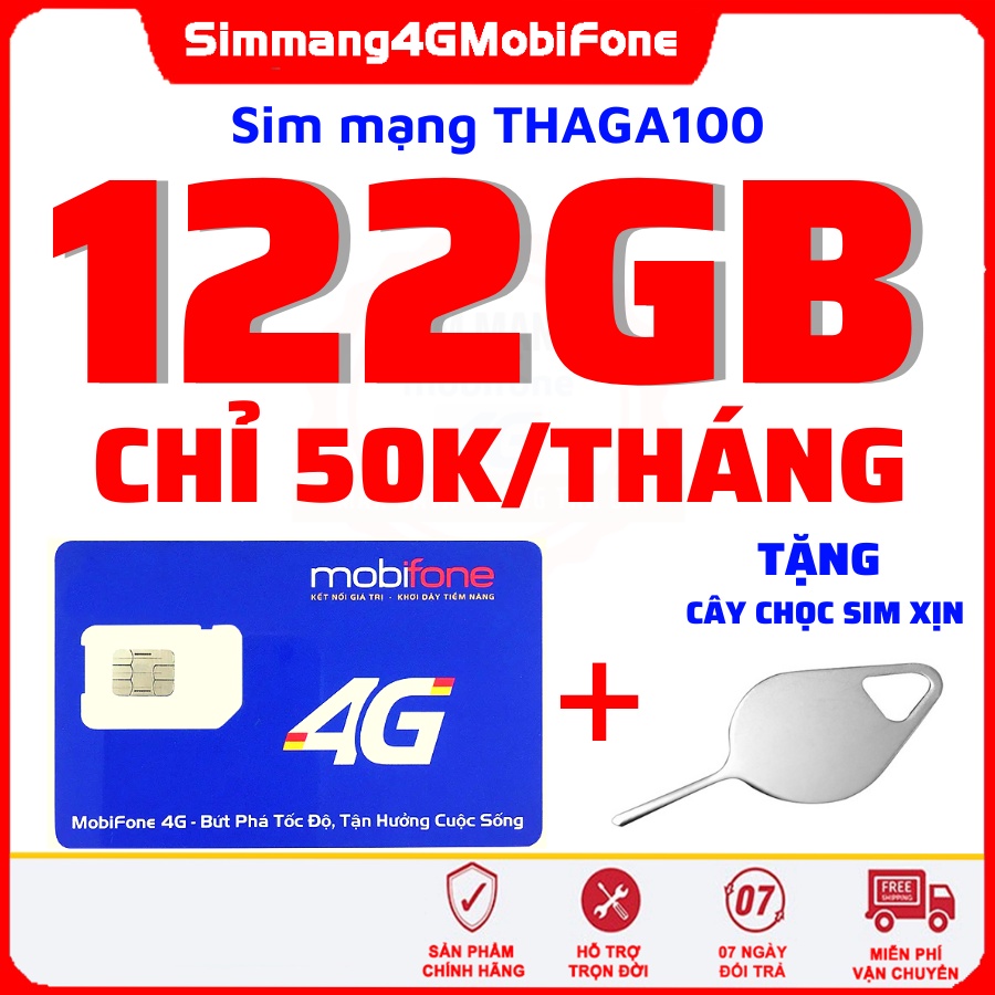 Sim mạng 4G MobiFone gói THAGA100: 122GB/Tháng, gọi 100đ, nghe được cộng tiền 590đ – giá gói chỉ 50k/tháng