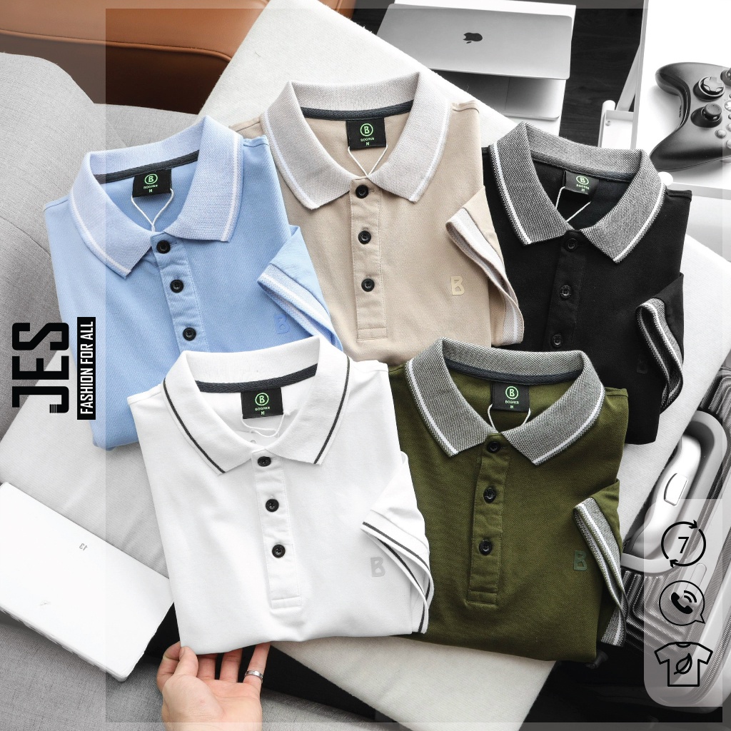 Áo polo nam cao cấp trung niên đẹp cổ bẻ dệt 2 màu sợi mẫu mới vải cá sấu cotton mịn thoáng mát JESBRAND BOGJ1