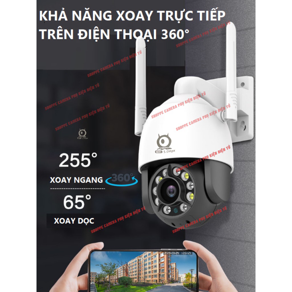 Camera wifi 5.0 MPX Xoay 360° V380Pro C12 Chính hãng Nhận diện khuôn mặt,Xem đêm có màu | BigBuy360 - bigbuy360.vn