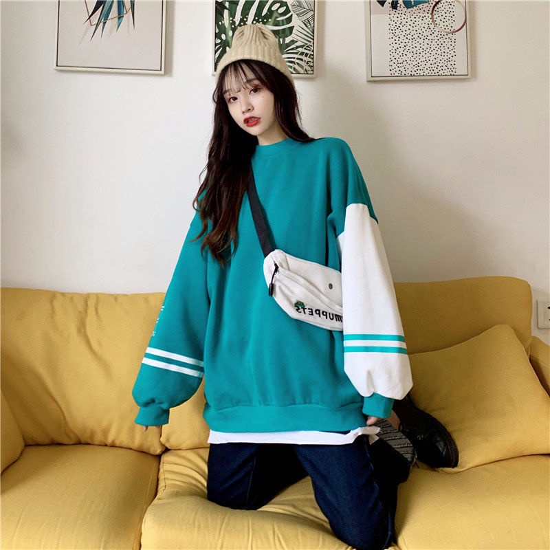 MỚI Áo khoác hoodie tay dài dáng rộng phong cách Hàn Quốc