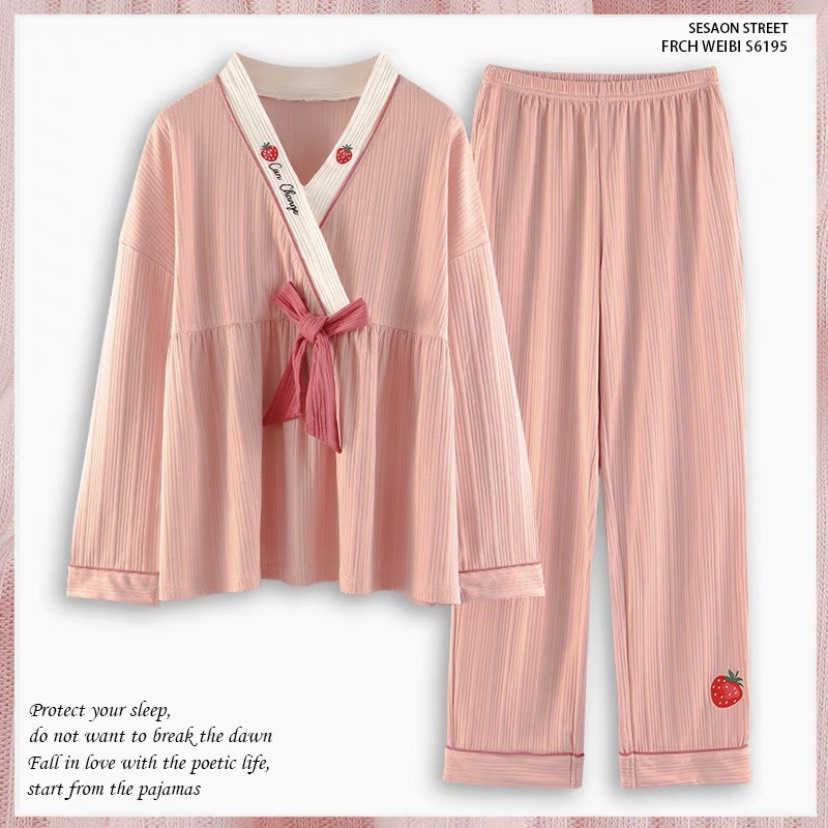 ( New ) Bộ Ngủ Dài Tay Pyjama Cổ Chữ V 2 Túi Chất Cotton Hàng Đẹp - Bộ Sau Sinh Chất Đẹp
