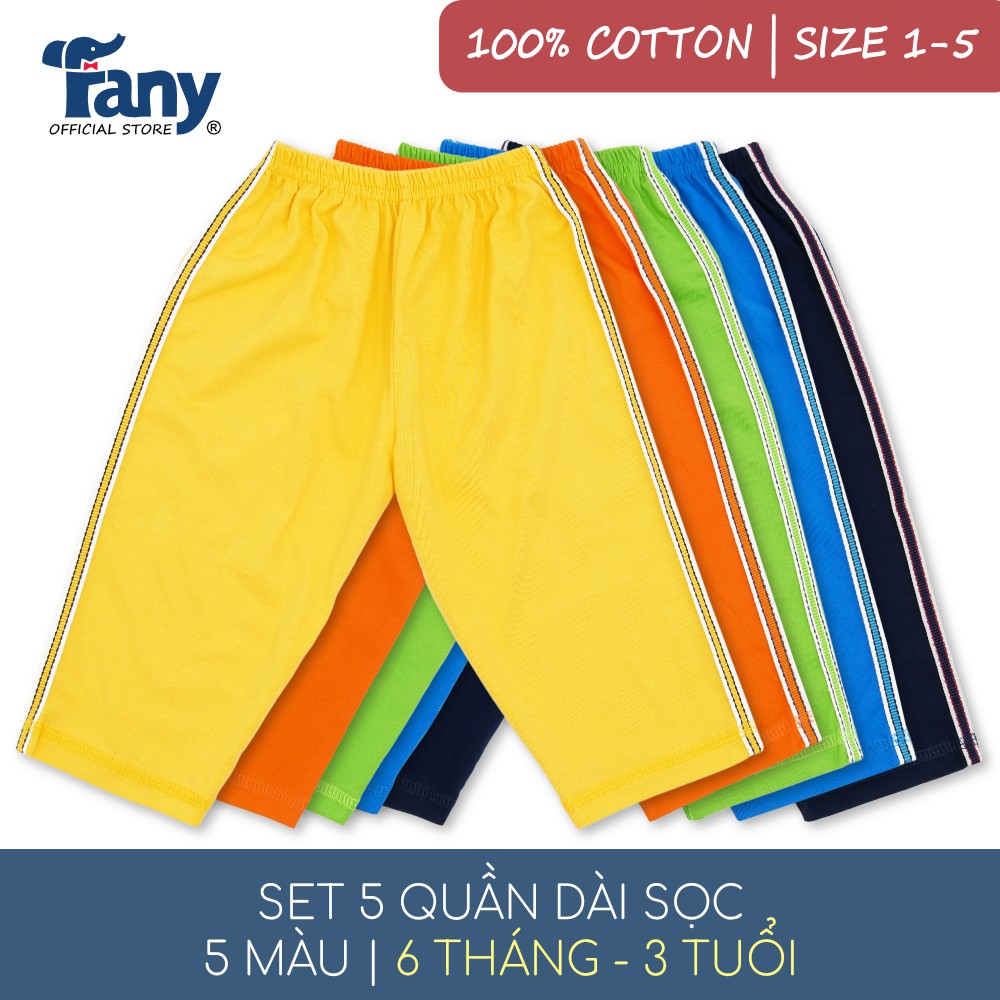 Set 5 quần dài sọc màu Fany® size 1-5 cho trẻ 6 tháng-3 tuổi 100% cotton mềm mại thoáng khí thấm hút tốt 5 quần/ bịch