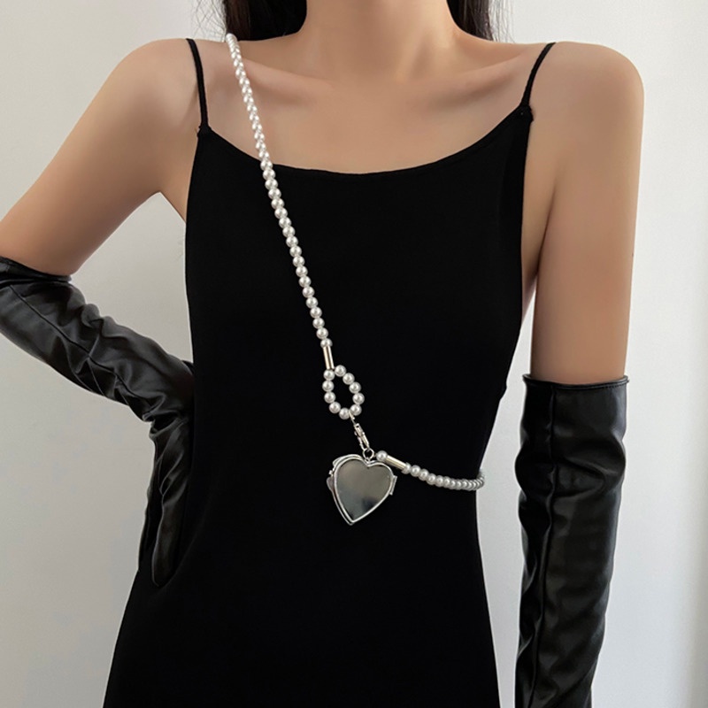 Chuỗi dây ngọc trai giả mặt hình trái tim đeo chéo phong cách hàn quốc 19A1248