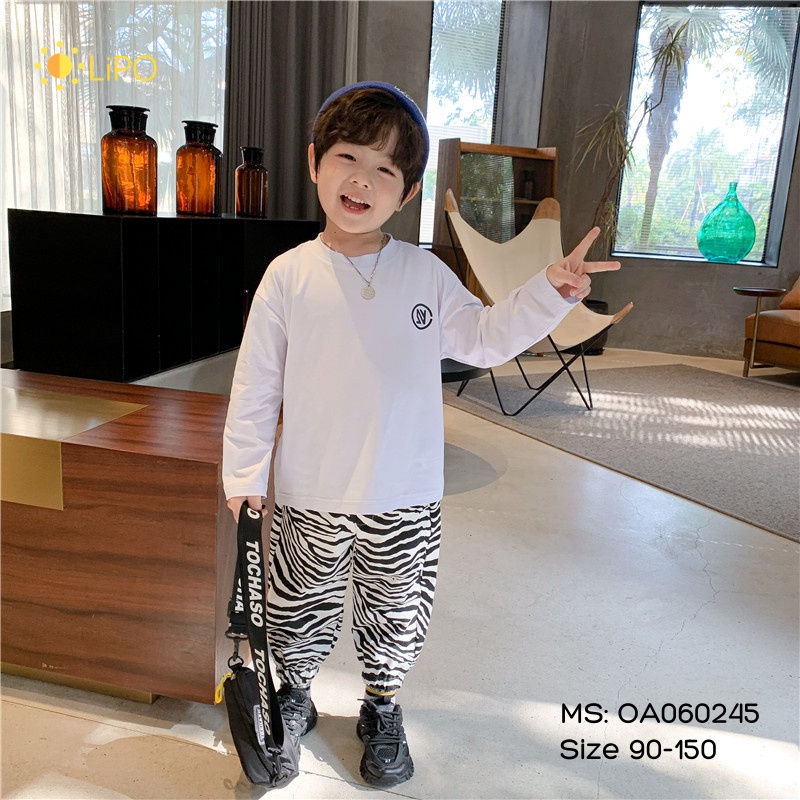 Áo thun cho bé trai, bé gái dài tay mùa thu đông chất cotton trơn 2 3 4 5 6 7 8 tuổi Lipokids - OA060