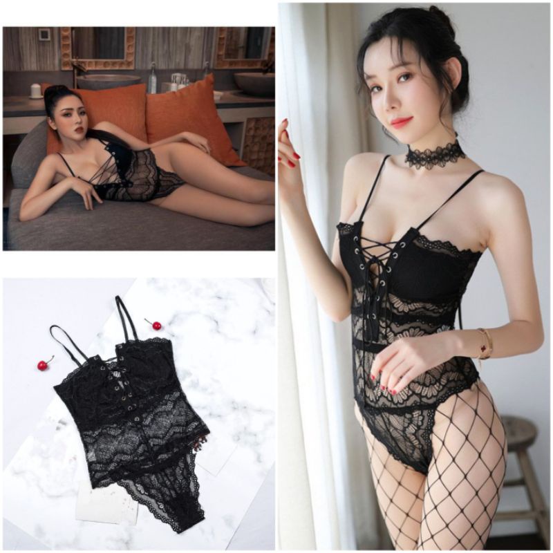 Bộ đồ ngủ jumsuit bodysuit cosplay sexy ren mềm mại co dãn quyến rũ dưới < 55KG | BigBuy360 - bigbuy360.vn