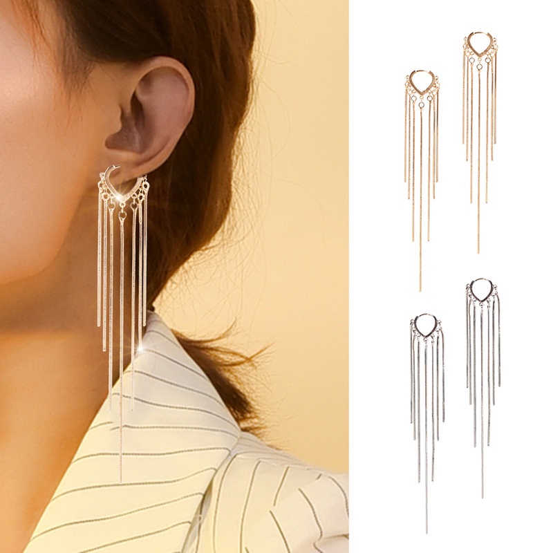 1 Đôi Bông Tai Màu Vàng/Bạc Dáng Dài Hình Trái Tim Đơn Giản Thời Trang Cho Nữ
