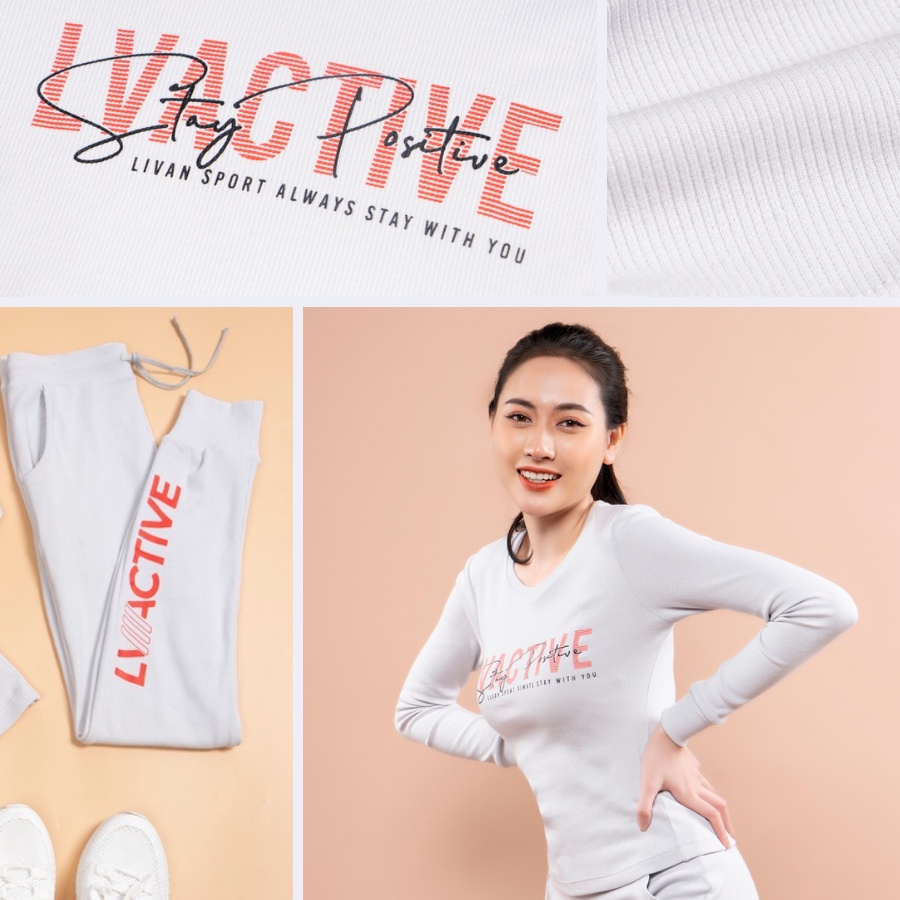 Set Áo Croptop Dài Tay & Quần Jogger LV Positive Len Tăm Livan Sport Chính Hãng