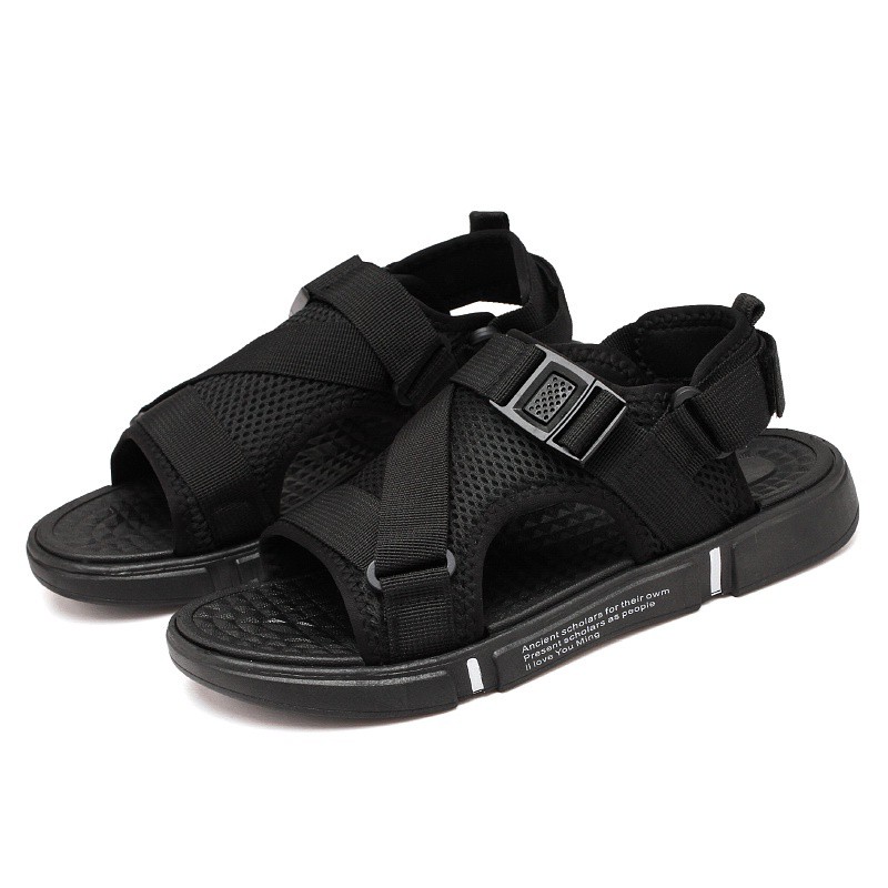 Giày sandal thể thao nam màu đen trơn cao gót co giãn có thể tháo rời hai cách đeo