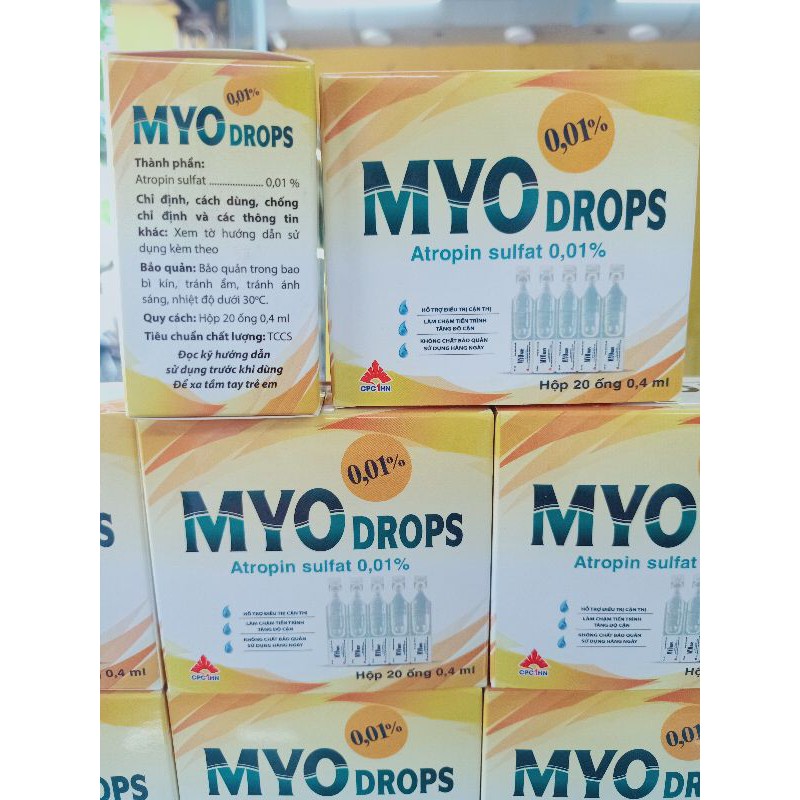 Tép tra mắt vô trùng Myodrops 0.01% hộp 20 ống 0,4ml hỗ trợ mắt cận thị, làm chậm tiến trình tăng độ cận, không chất BQ