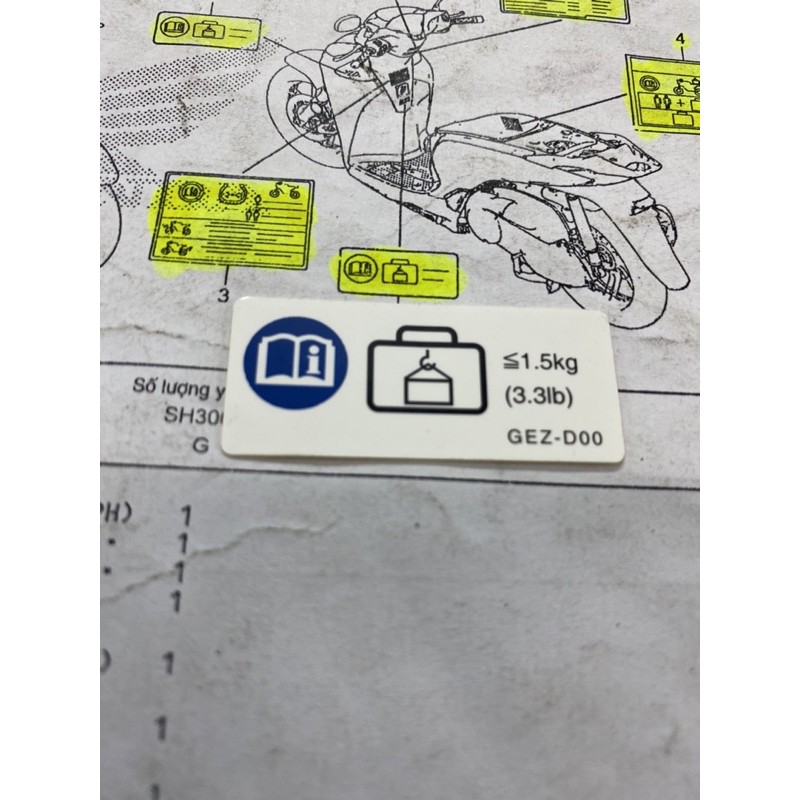 Tem thông số Sh 150i - 300i
