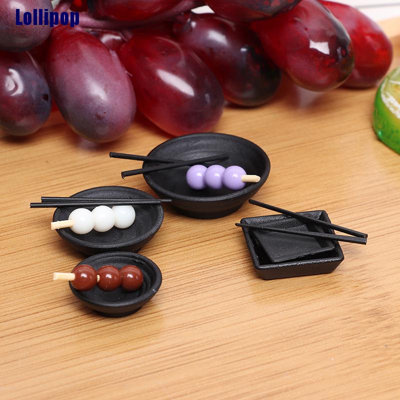 Set tô và đũa ăn/ Set đĩa chả cá xoắn mini tỉ lệ 1/12 trang trí nhà búp bê