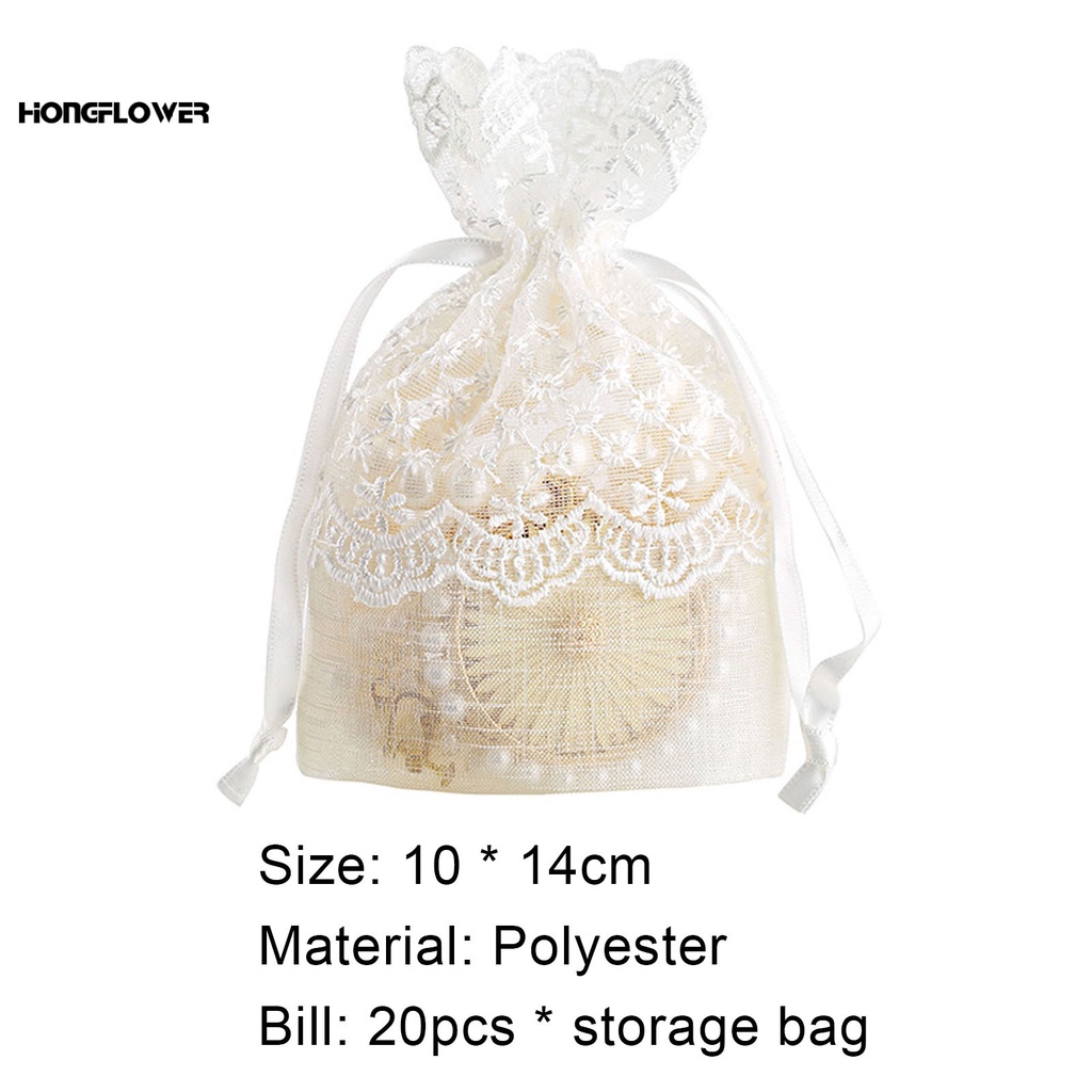 Hongflower Túi dây rút Mini vải Organza phối ren lưới nhỏ gọn nhẹ đẹp mắt