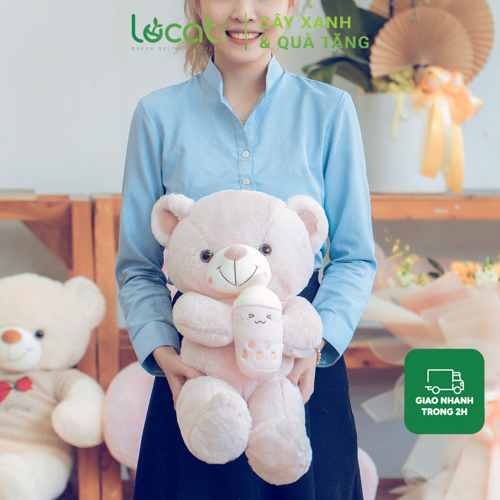 Gấu bông Teddy ôm trà sữa, quà tặng sinh nhật dễ thương - 12917
