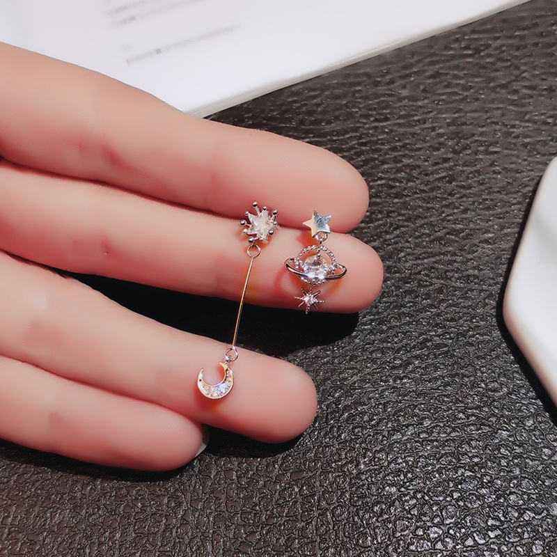 [Jiudolan] Bông Tai Mạ Vàng 18K Đính Đá Zircon Mặt Trăng Ngôi Sao Thanh Lịch