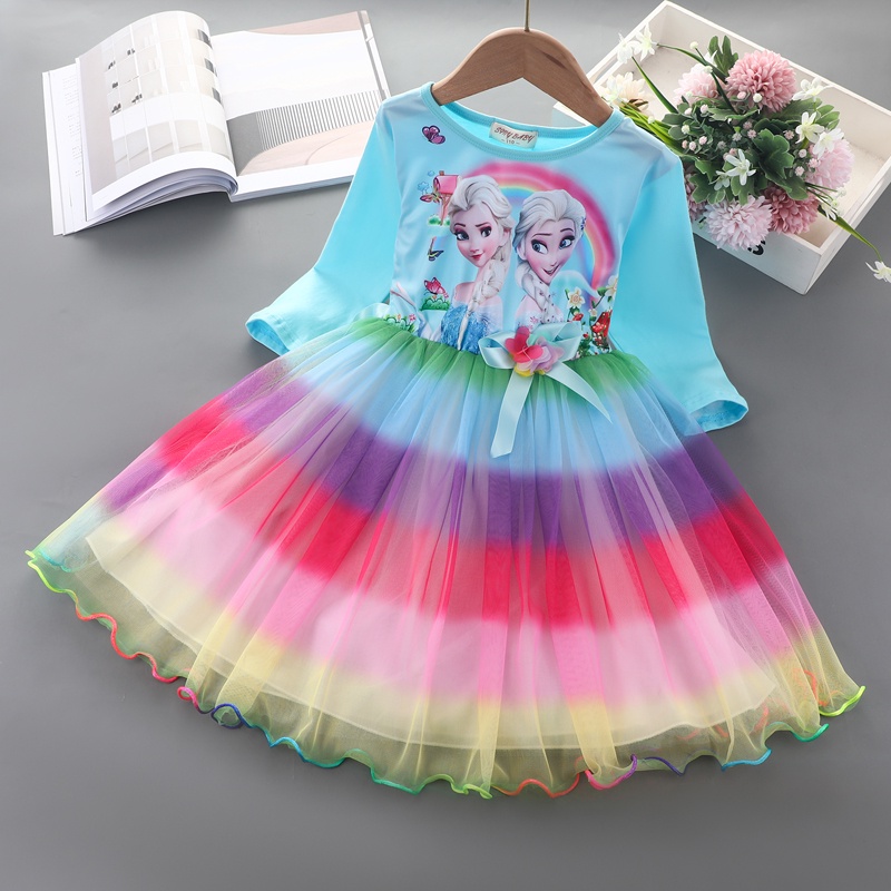 Váy cầu vồng công chúa Elsa cho bé gái 3-8 tuổi - Elsa Frozen