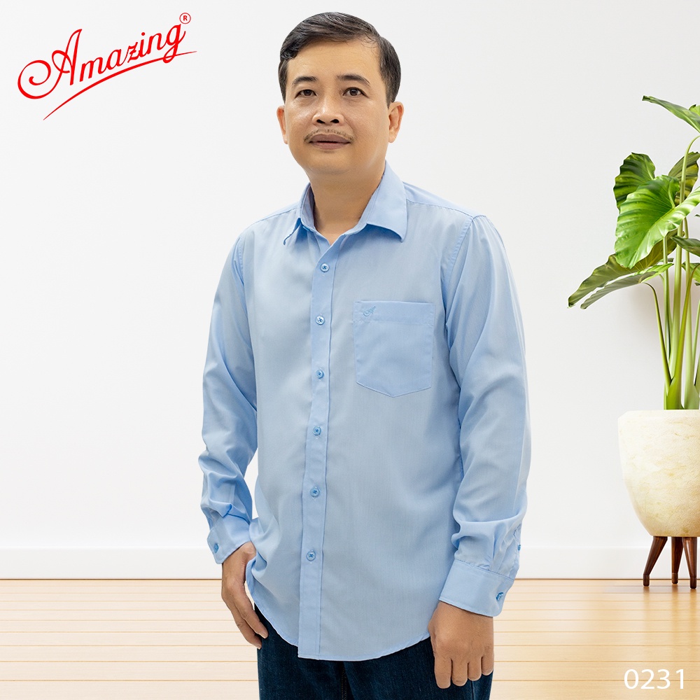 Áo sơ mi nam tay dài màu kem Amazing, vải CVC 65/35 hút mồ hôi tốt, form regular, có big size 100kg