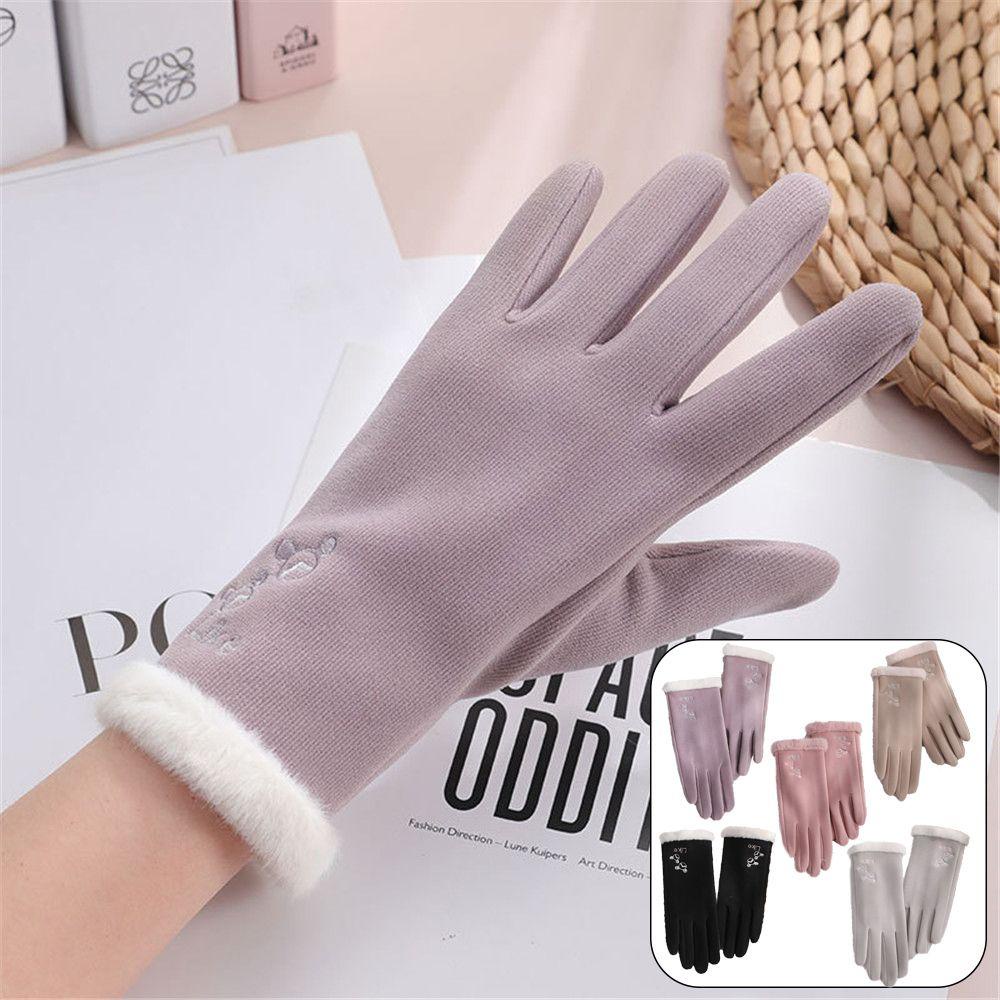 Găng Tay Dày Dặn Chống Gió Giữ Ấm Mùa Đông Thêu Họa Tiết Dành Cho Nữ