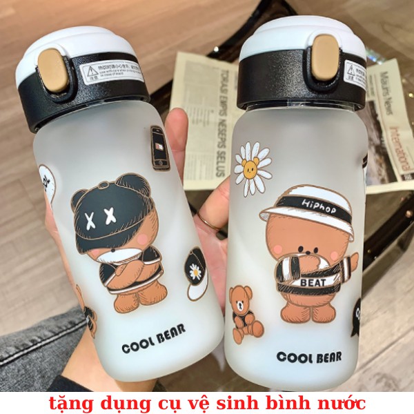 Bình nước HÌNH GẤU 500ML có ống hút loại tốt