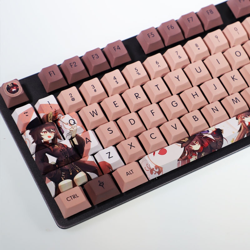 Genshin Impact Keycap Hu Tao Chocolate Chủ đề Anime Trò chơi trực tuyến PBT Thuốc nhuộm Thăng hoa Bàn phím cơ Keycap 108 Phím