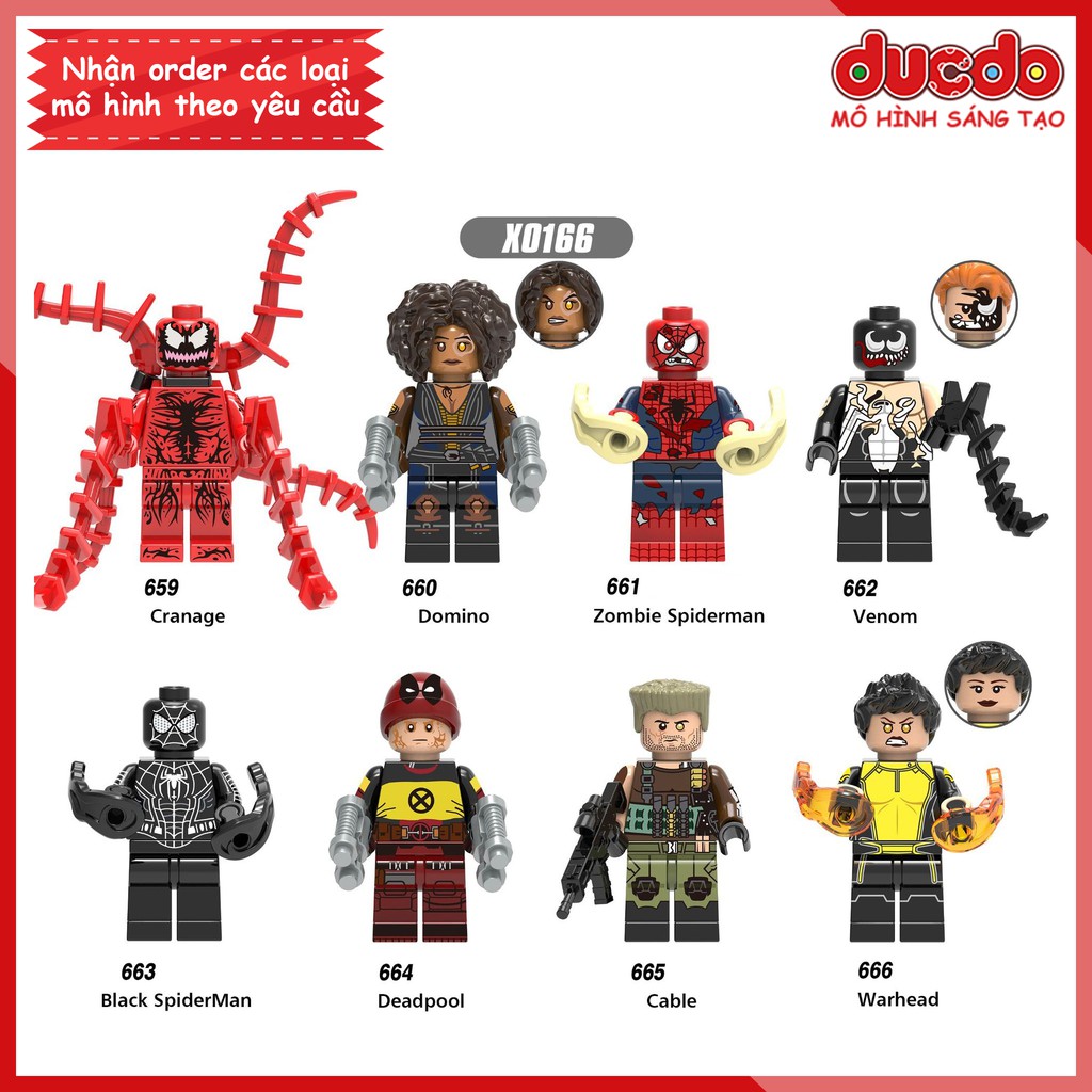 Minifigures Cranage, Domino, Spiderman, Venom, Deadpool, Cable, Warhead - Đồ chơi Lắp ghép Mini SuperHero XINH X0166