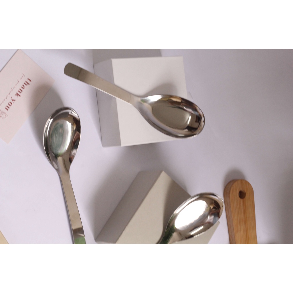 Bộ thìa muỗng inox cán ngắn  đầu tròn ăn phở súp bún miến cháo 100% inox  Sài Gòn sáng bóng đẹp cao  cấp dày dặn  QW001