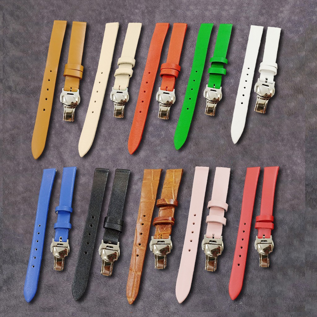 Dây đồng hồ da bò khóa bướm handmade Casio thay Thế Cho Đồng Hồ Casio LQ LQ-139 130 / 140 size 12mm
