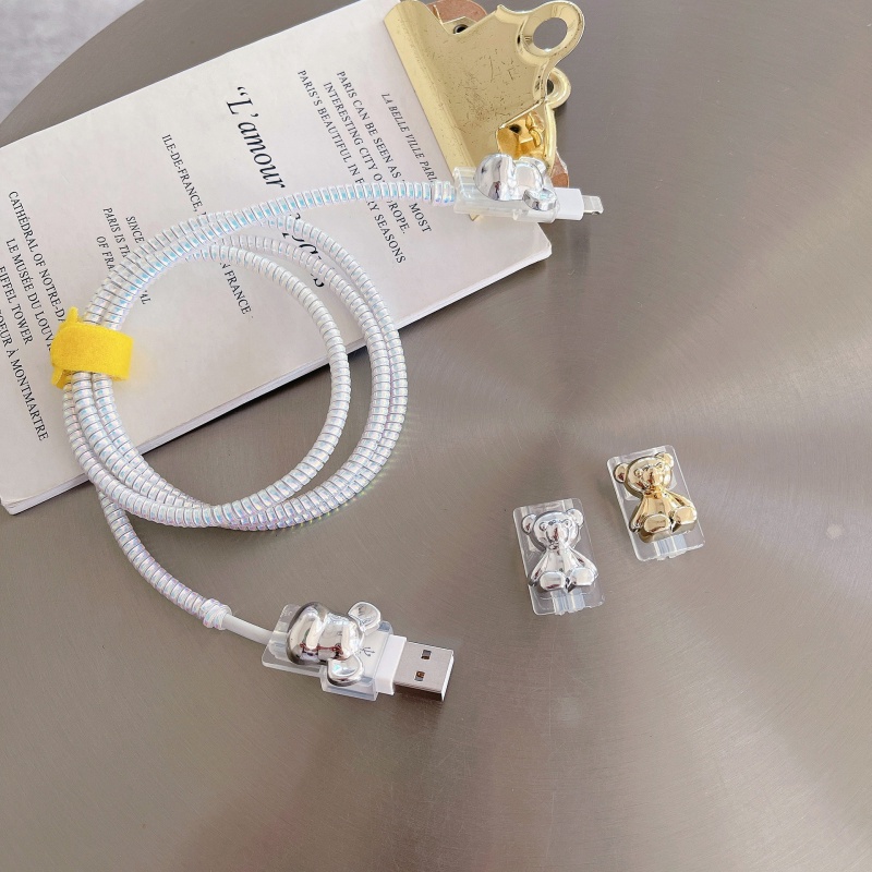 Vỏ Bọc Bảo Vệ Dây Cáp Sạc USB Trong Suốt Hình Gấu Hoạt Hình Dễ Thương
