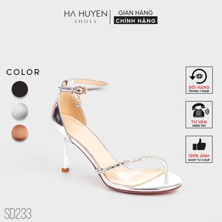 Sandal cao gót nữ Hà Huyền Shoes quai trong phối đá vắt chéo gót nhọn 7 phân sang trọng - SD233