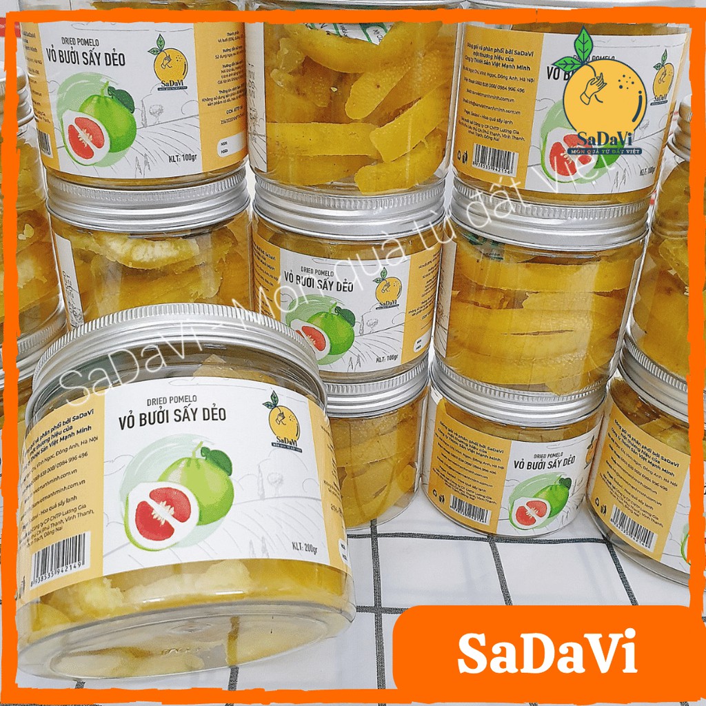 Vỏ Bưởi Sấy Dẻo thơm ngon SaDaVi/ ăn vặt healthy/ đồ ăn vặt Việt Nam - Dried Pomelo - Hũ 200g