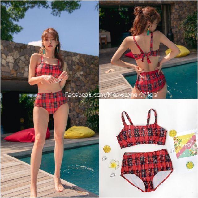 Bikini caro đỏ buộc nơ lưng (kèm ảnh tự chụp)