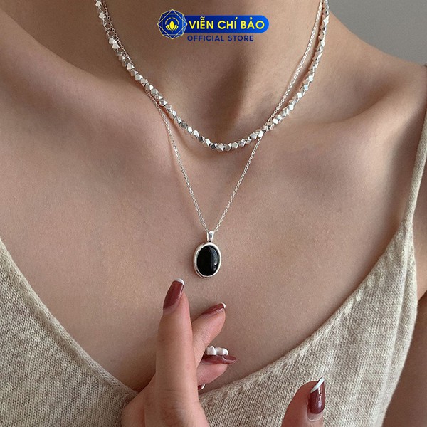 Dây chuyền bạc nữ Đá đen Oval chất liệu bạc S925 thời trang phụ kiện trang sức nữ thương hiệu Viễn Chí Bảo D000165