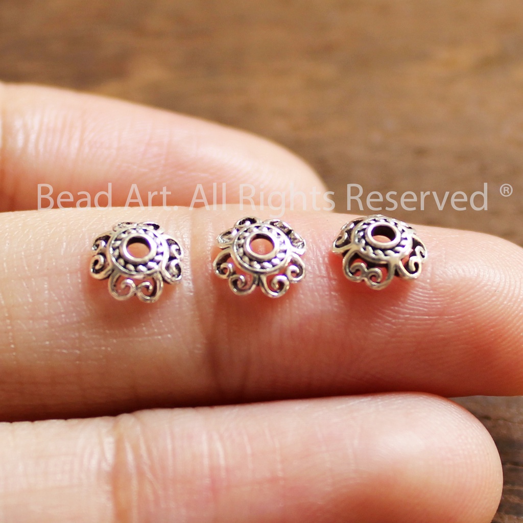 Charm Ốp Hình Hoa Trái Tim Bạc 925, Charm Phối Vòng Tay Phong Thuỷ, Chuỗi Hạt, Phong Cách Bạc Thái - Bead Art