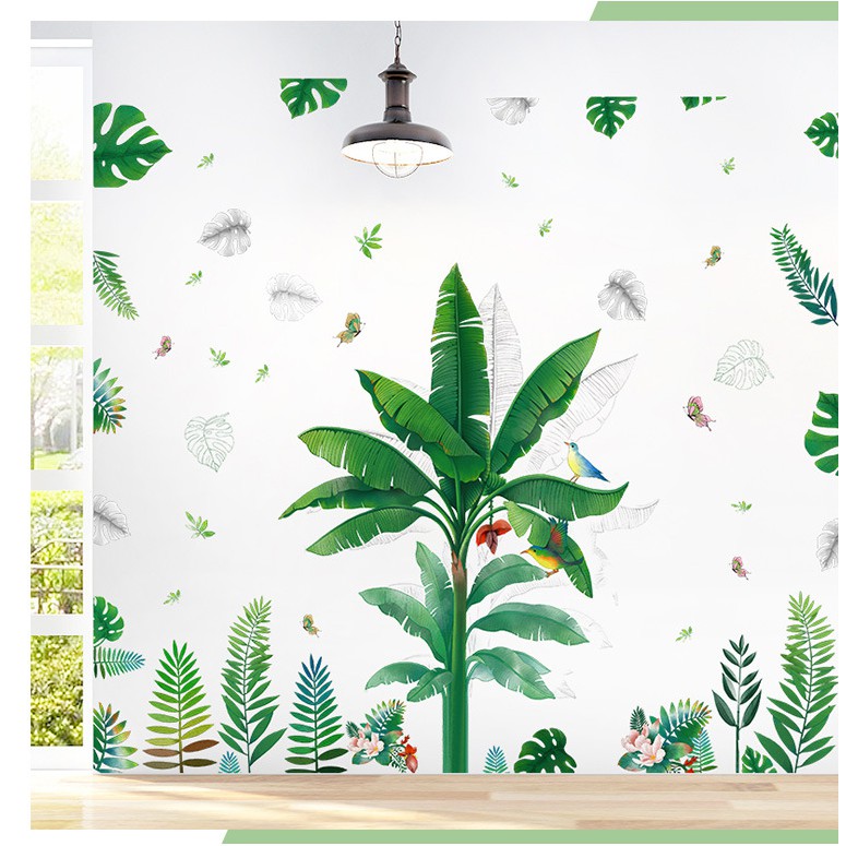 Decal dán tường trang trí - BỤI CHUỐI XANH DƯƠNG XỈ MÙA XUÂN