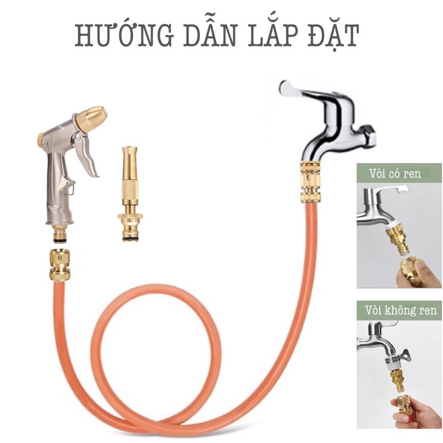 Vòi rửa xe, vòi tưới cây đa năng Lionking CUD. Ống nước siêu bền, chống xoắn gập. Vòi phun kim loại. Khớp nối bằng đồng
