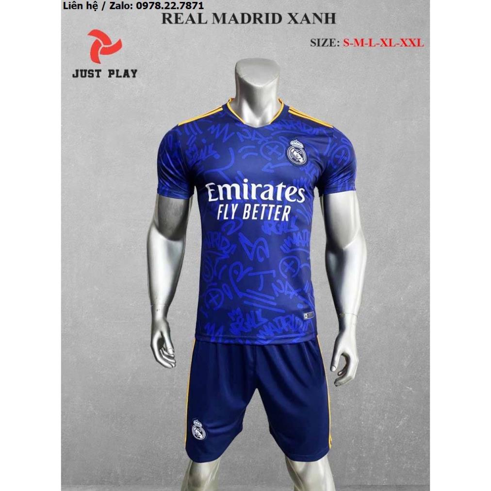 Bộ Quần Áo Bóng Đá Real Madrid Sân Khách Màu Xanh 2021-2022 2022