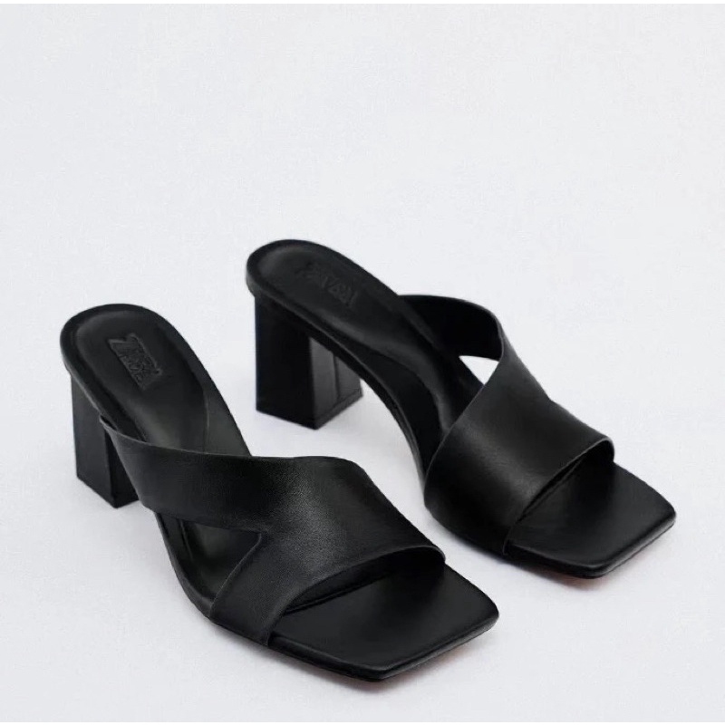 ORDER- Guốc ZR mũi vuông quai chéo da mềm gót vuông 8cm