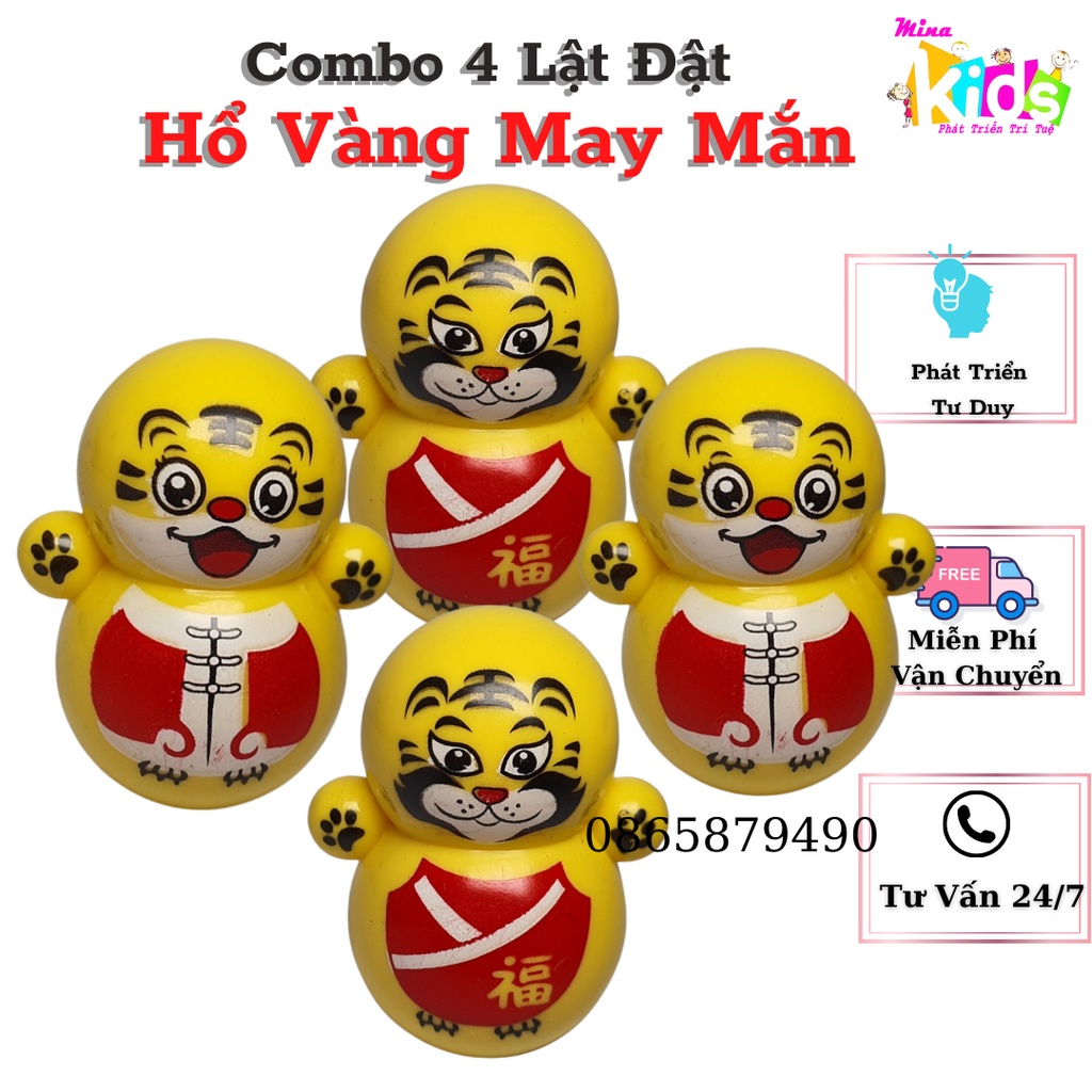 Combo 4 Lật Đật Mini Hình Hổ Vàng May Mắn Đồ Chơi Cho Bé Yêu