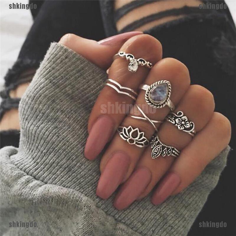 Bộ 7 cái nhẫn đốt ngón tay phong cách Boho cá tính