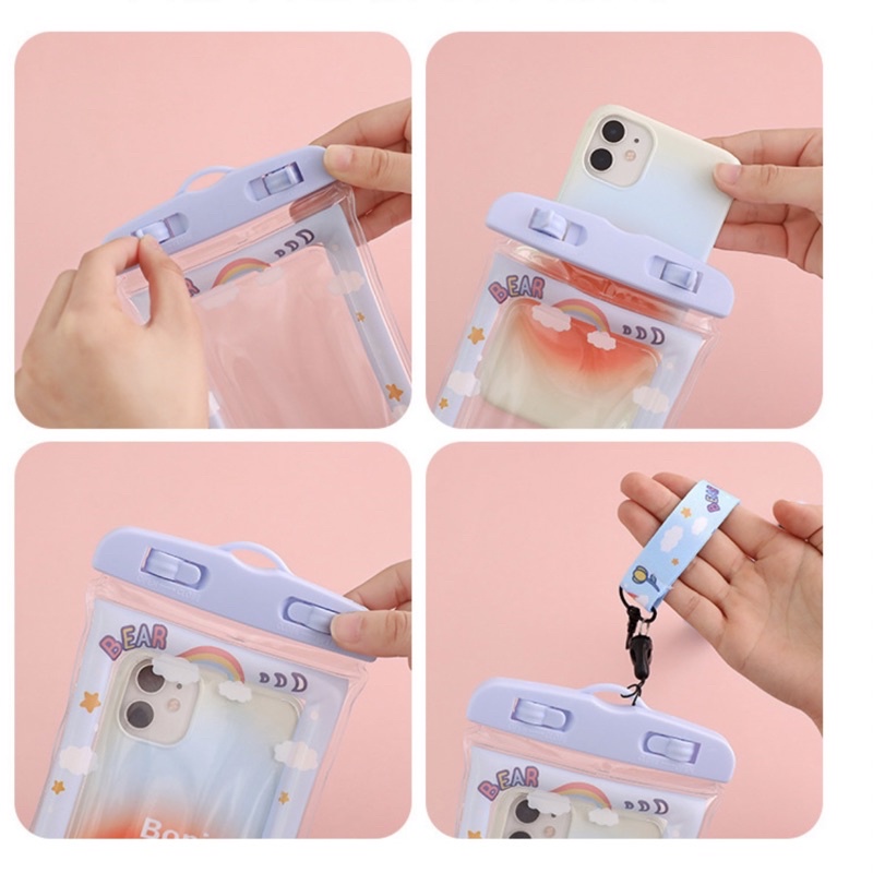 Túi chống nước điện thoại xịn viền phao hoạt hình cute nổi trên mặt nước đi bơi đi biển, đi mưa có kèm dây đeo